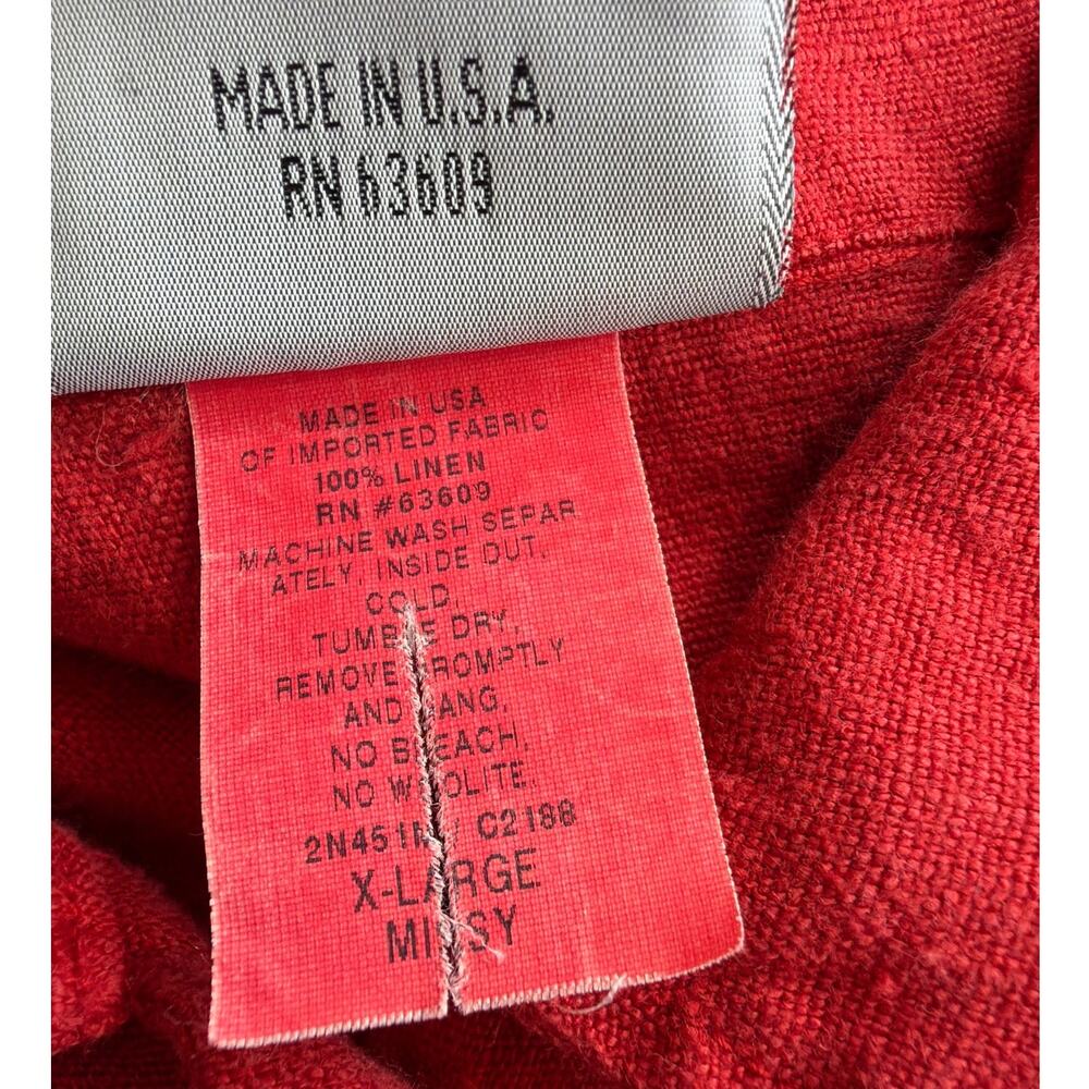 Vintage 90's Norm Thompson Red Linen Back Tie Button Midi Dress Made in USA XL - Picture 8 of 8